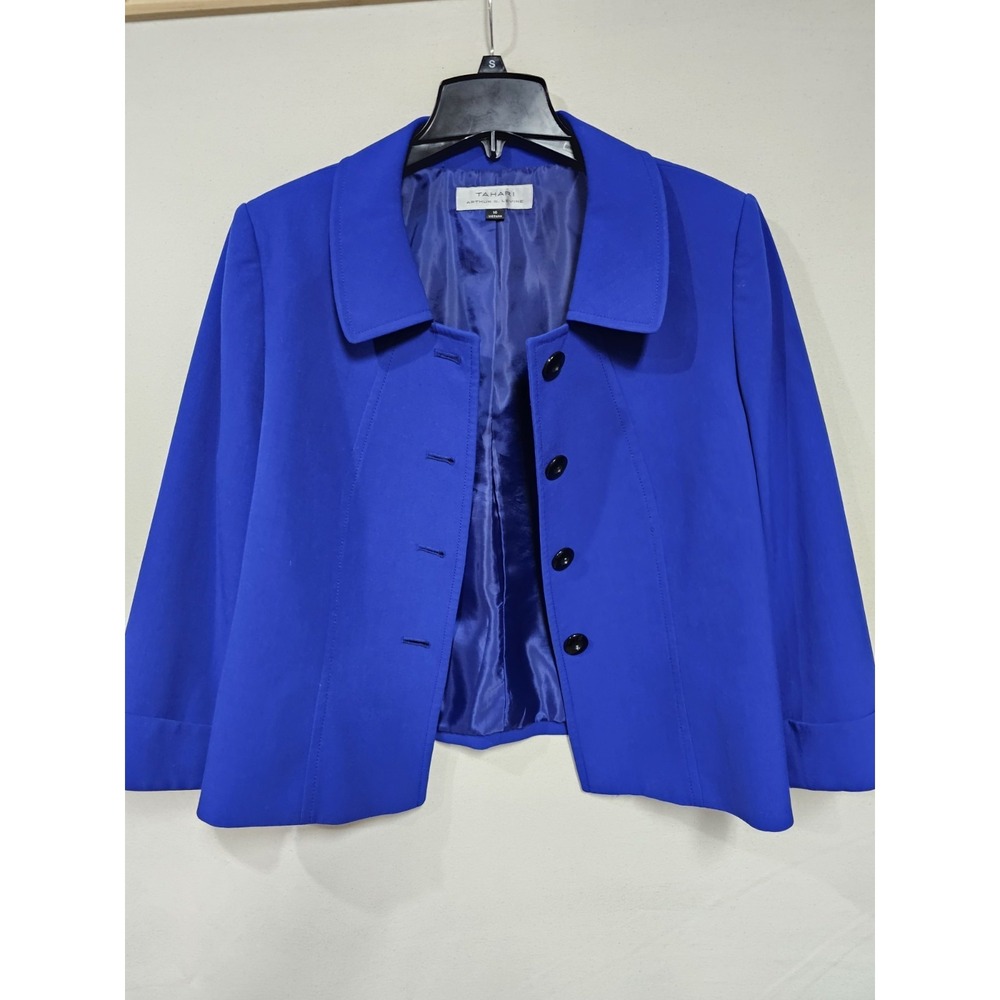 Tahari Arthur S. Levine Plus Size 16 Royal Blue  Fulky Lined Tulip Cuff Blazer